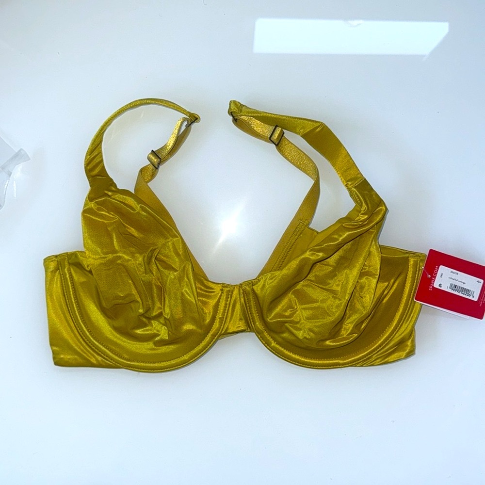 Dijon yellow satin underwire spanx bra. 34D. New with tags